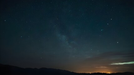 Naklejka premium Beautiful starry night sky showcasing the Milky Way galaxy, with a sunset on the horizon, creating a stunning backdrop of glowing stars, ideal for wallpaper art