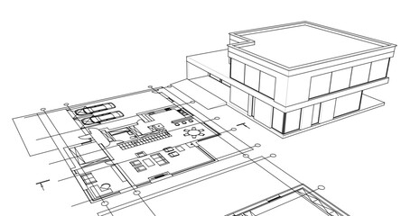 house architectural project sketch 3d illustration	
