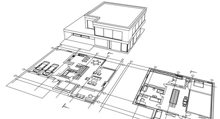 house architectural project sketch 3d illustration	
