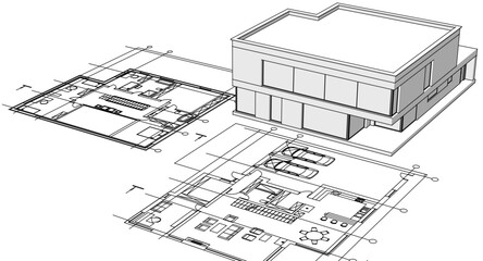 house architectural project sketch 3d illustration	
