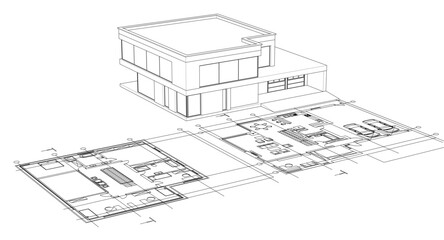 house architectural project sketch 3d illustration	
