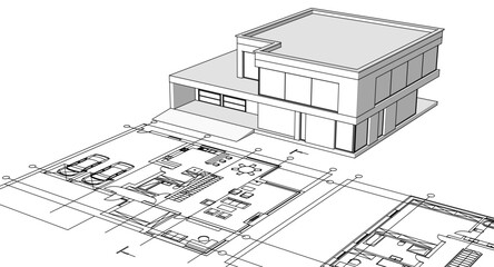 house architectural project sketch 3d illustration	
