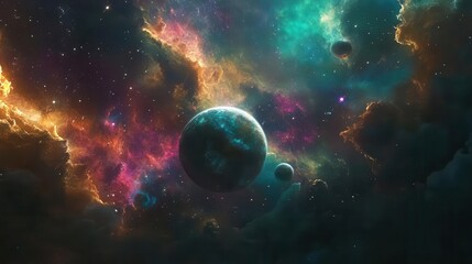 Obraz premium aweinspiring space panorama featuring diverse alien planets nebulas and celestial phenomena hyperdetailed digital painting style cosmic color palette