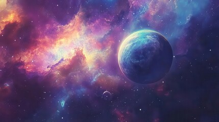 aweinspiring space panorama featuring diverse alien planets nebulas and celestial phenomena hyperdetailed digital painting style cosmic color palette