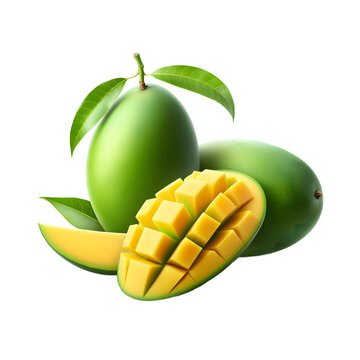 fresh Green mango isolated on transparent background