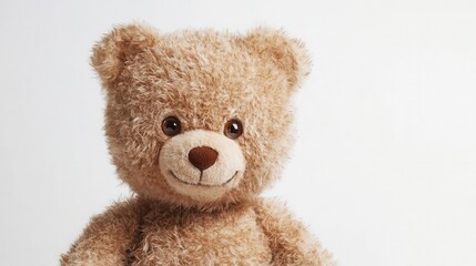 Obraz premium charming teddy bear portrait soft fur texture under gentle studio lighting expressive glass eyes reflecting warmth isolated on pure white background