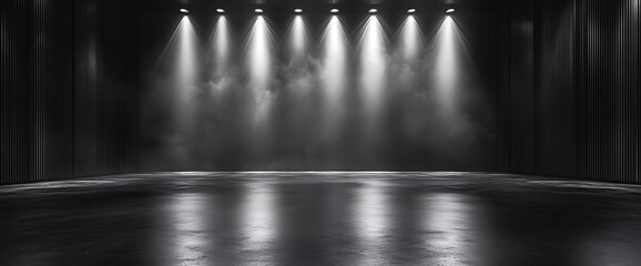 Obraz premium Empty stage with spotlights and smoke.