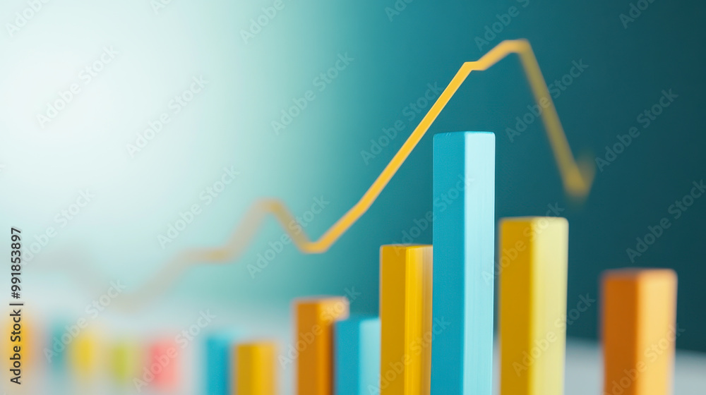 Poster bar chart showing increasing growth trends in business metrics against a soft gradient background du