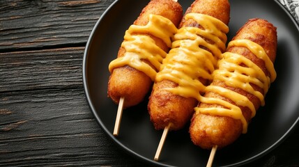 Close up of delicious corn dogs background