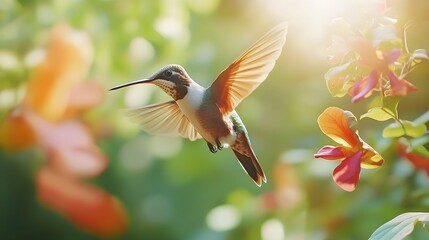 Naklejka premium Hummingbird hovering gracefully in a peaceful nature scene picture