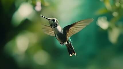 Fototapeta premium Close-up focus on hummingbird flying in natural setting picture