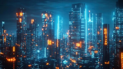 Fototapeta premium cybernetic city nervous system connecting buildings vehicles and citizens through glowing data streams futuristic urban landscape with ai integration