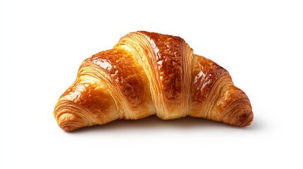 Golden Croissant: A freshly baked, golden-brown croissant, with flaky layers and a tempting sheen, ready to be enjoyed.  