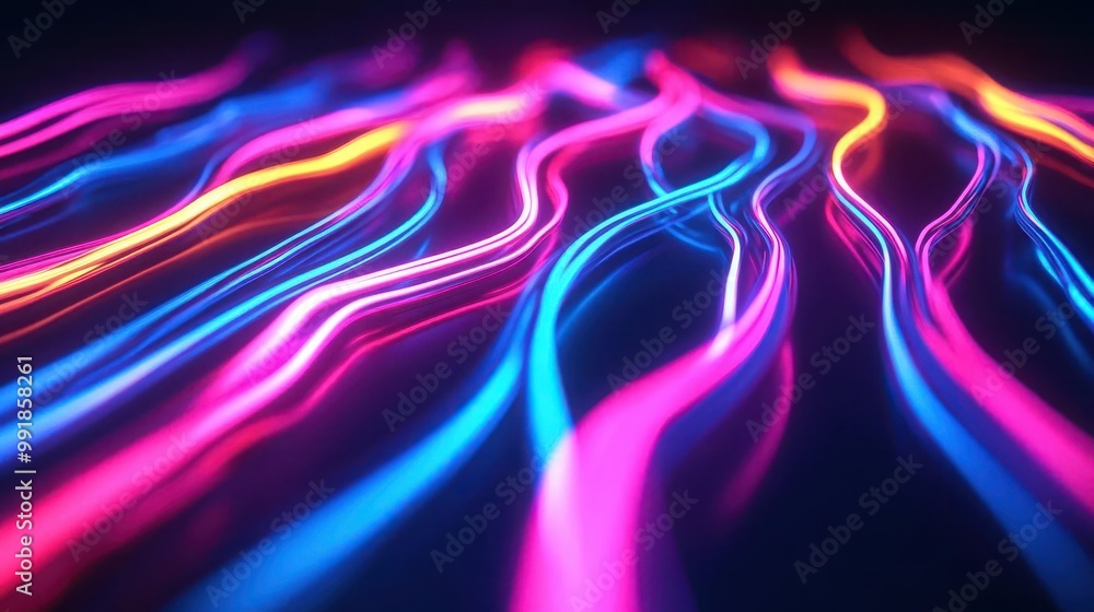 Aufkleber digital data streams flowing neon lines on black background futuristic interface aesthetics dynamic 