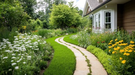 Fototapeta premium Scenic Pathway Through a Vibrant Garden Landscape