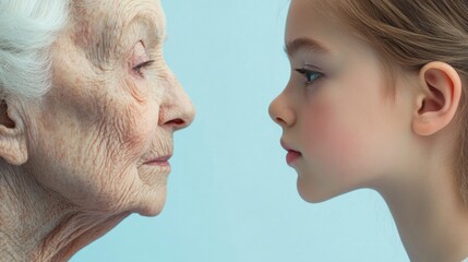 Aging contrasted: An elderly woman and her youthful self highlight beauty through the years