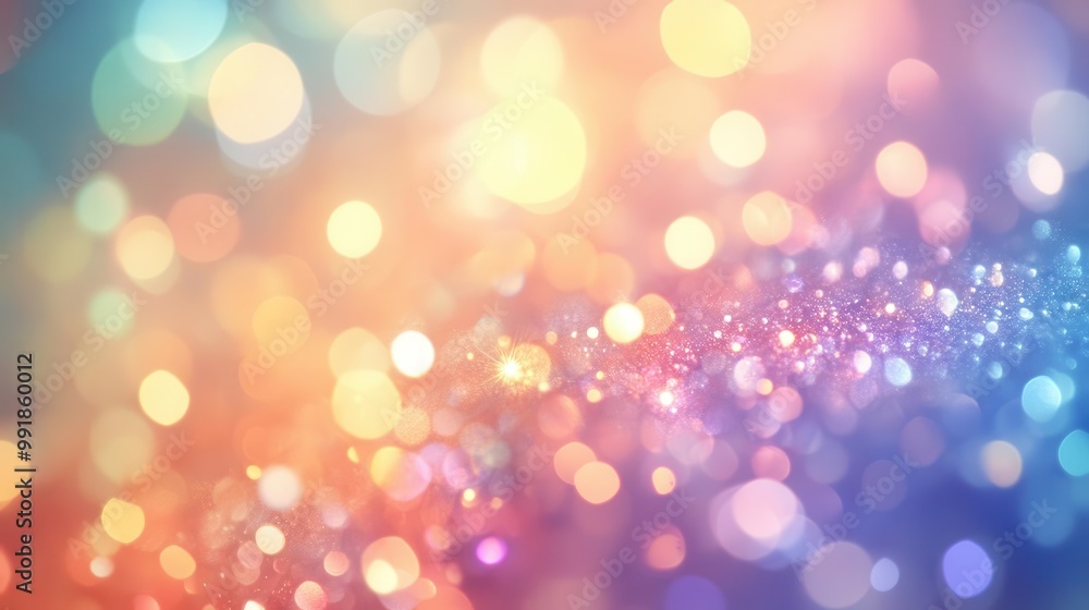 Poster dreamy bokeh background with soft outoffocus lights in a spectrum of pastel colors creating a magica