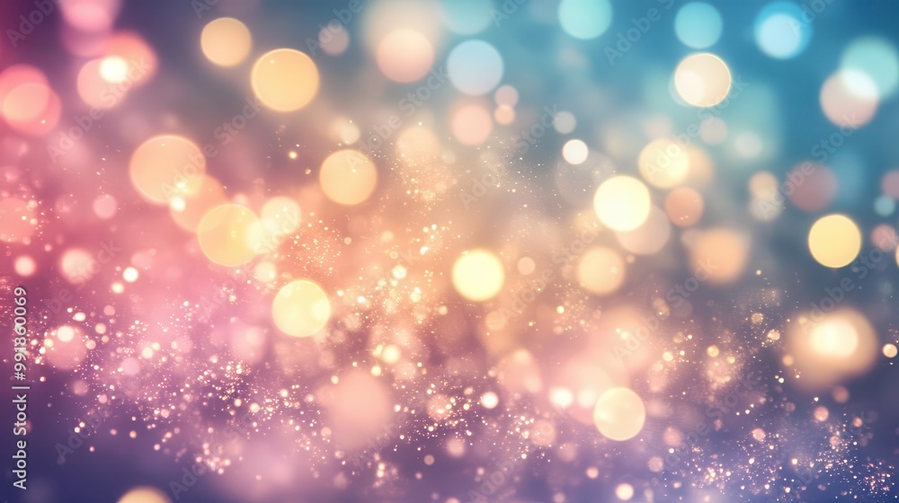 Poster dreamy bokeh background with soft outoffocus lights in a spectrum of pastel colors creating a magica