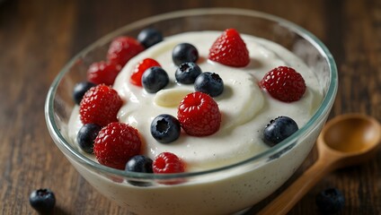 Yogurt with berries and honey.