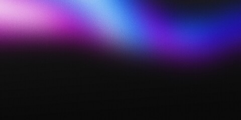 Obraz premium dark grainy backdrop showcases a glowing abstract noise texture in shades of blue, pink, and purple on a black banner, offering ample room for text.