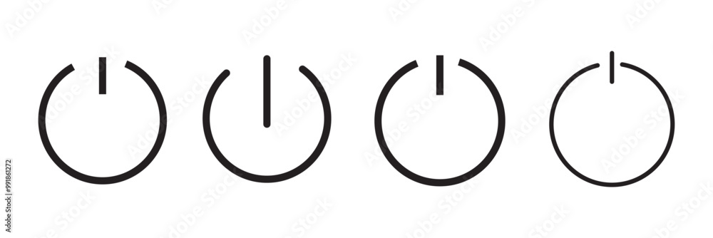 Poster button on off icon set. power turn off switch vector symbol in a black filled and outlined style. sh