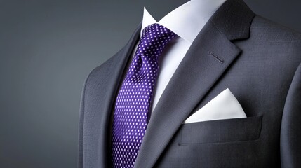 Elegant Suit with Purple Tie and White Pocket Square