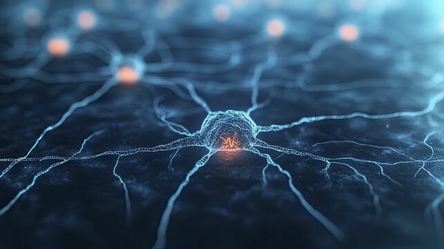 Neural Computing Algorithms, neural network diagrams and computations, framed within an advanced tech lab environment, featuring a striking 3D illustration.