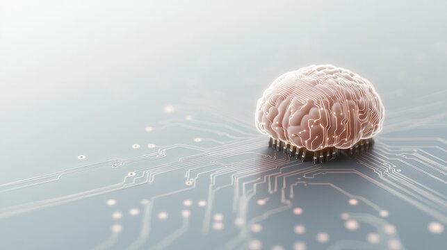 Neural Computing Hardware, specialized chips crafted for neural network processing, displayed against a textured gray backdrop, 3D rendering.