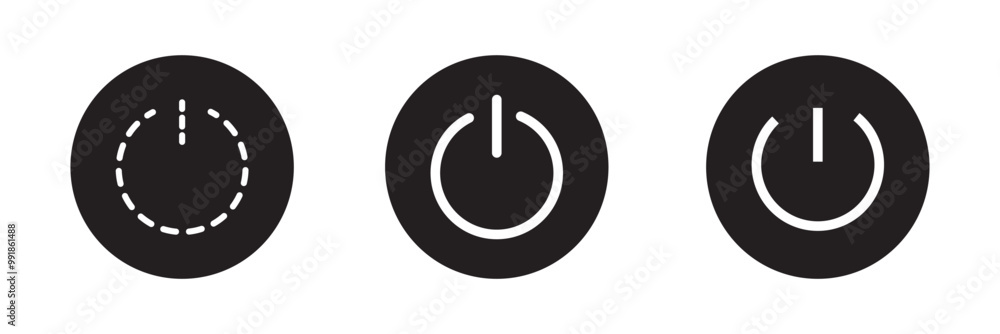 Poster button on off icon set. power turn off switch vector symbol in a black filled and outlined style. sh