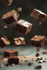 hovering chocolate brownie pieces