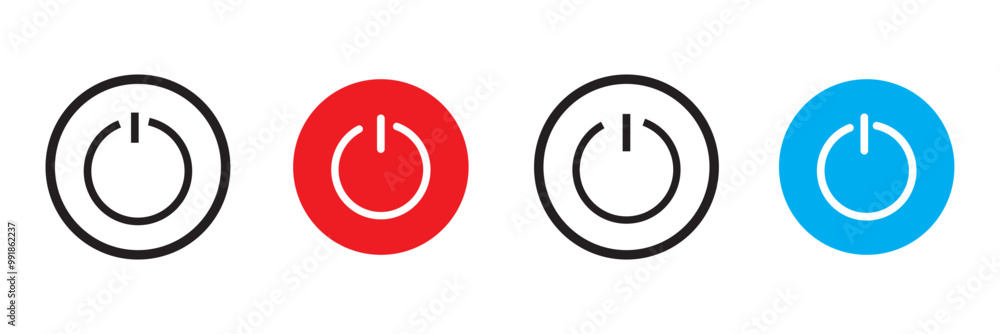 Poster power button vector icon set. turn off symbol. start button illustration isolated. stop sign.