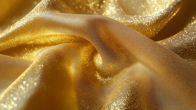 Luxuri&ouml;ser goldener Glitzerstoff als Hintergrund. Elegante Textur f&uuml;r Werbung. Funkelnde Oberfl&auml;che, festlicher Glanz. Premium-Design, Glamour-Effekt. Vielseitig einsetzbar