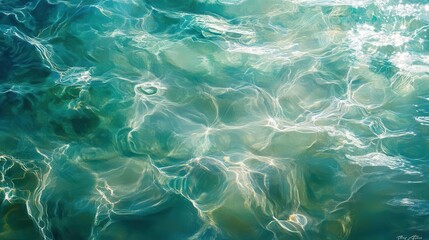 Obraz premium ethereal underwater dreamscape soft diffused light filters through tranquil aquamarine waters gentle currents create undulating patterns evoking sense of serenity and mystery