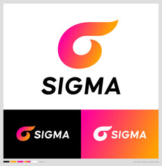 Sigma logo. Monogram. Pink-yellow greek letter Sigma as free shape.