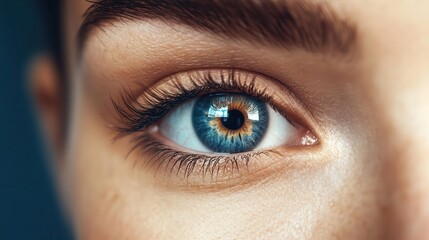 Obraz premium extreme closeup of a mesmerizing female eye intricate iris details long lashes and subtle eye makeup soft natural lighting enhances the eyes depth and color