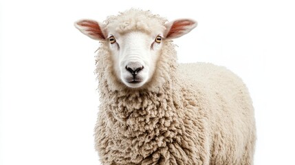 Obraz premium fluffy sheep isolated on pure white background detailed wool texture gentle expression and soft lighting highlighting its form