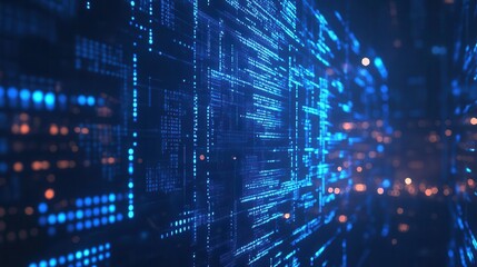 Fototapeta premium futuristic data stream visualization glowing blue binary code cascading on sleek monitor hightech cyberpunk aesthetic with intense digital atmosphere