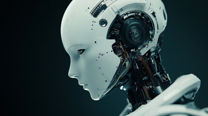 Fototapeta premium Futuristic humanoid robot with intricate mechanics, symbolizing advanced AI technology