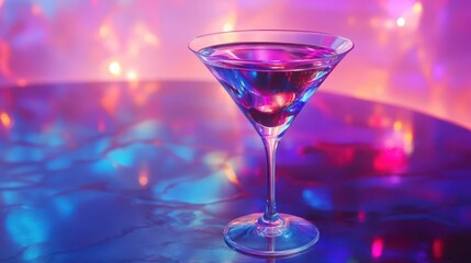hypnotic libation iridescent cocktail pulsating neon ambiance vibrant color refraction sleek glassware capturing essence of nightlife energy