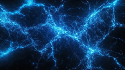 Naklejka premium intricate network of glowing neurons forming brain shape pulsing with electric blue energy against dark background