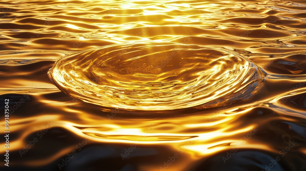 Poster golden sunlight reflecting on the surface of rippling water, creating stunning patterns and textures