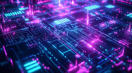Futuristic digital network with glowing circuitry