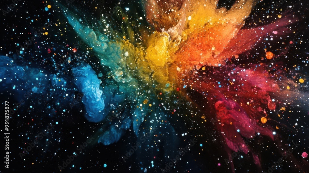 Aufkleber kaleidoscopic explosion of vibrant paint splatters frozen in time creating abstract patterns and tex