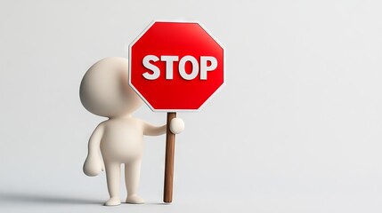 3D Person Holding Stop Sign