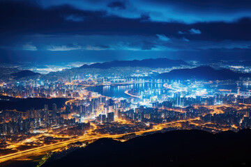 Naklejka premium Night Cityscape: A Breathtaking View of City Lights