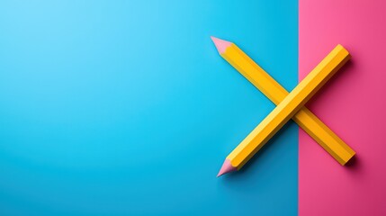 Two yellow pencils crossed on a vibrant blue and pink background.