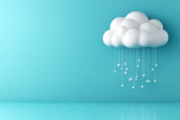 White Cloud with Rain on Blue Background