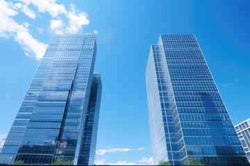 Obraz premium Modern Skyscrapers Against a Blue Sky - Urban Architecture Photography