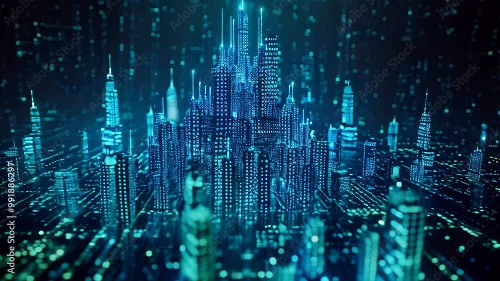 Poster a bustling metropolis at night, filled with dazzling lights and towering buildings, a castle made up