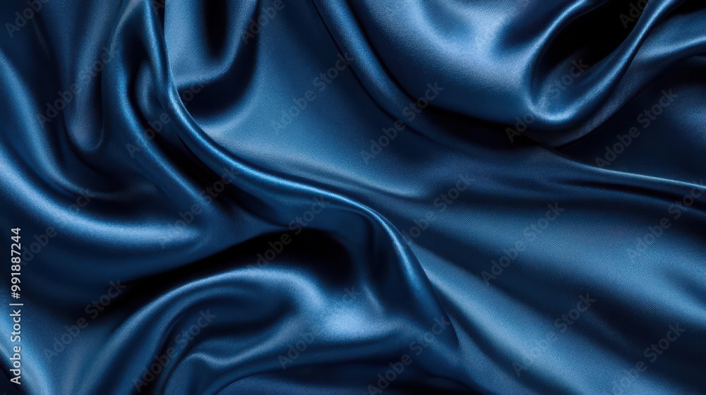 Poster luxurious blue satin fabric draped in elegant folds creating a sumptuous background with rich textur
